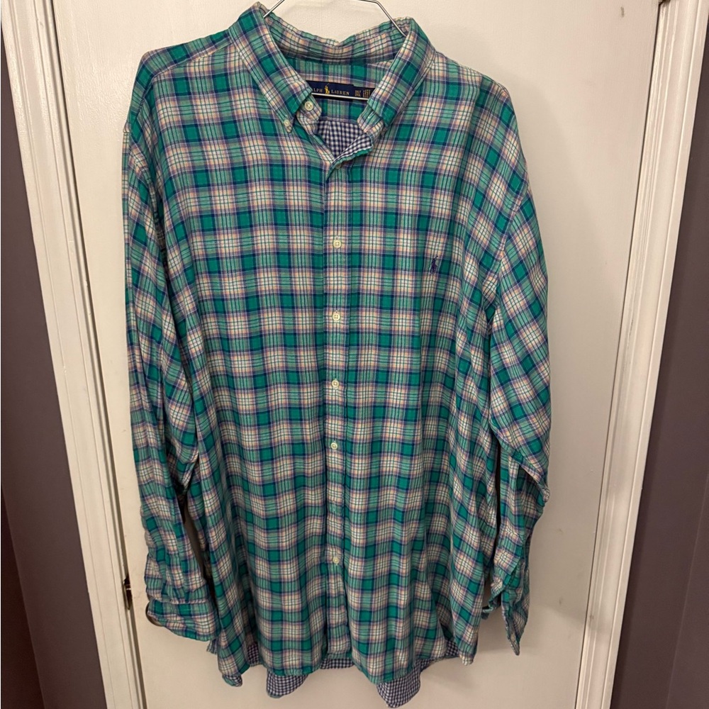 POLO RL - Green and Blue Polo Button Down - 4XLT